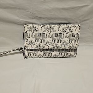 Elephant Print Wristlet Clutch - Black and White